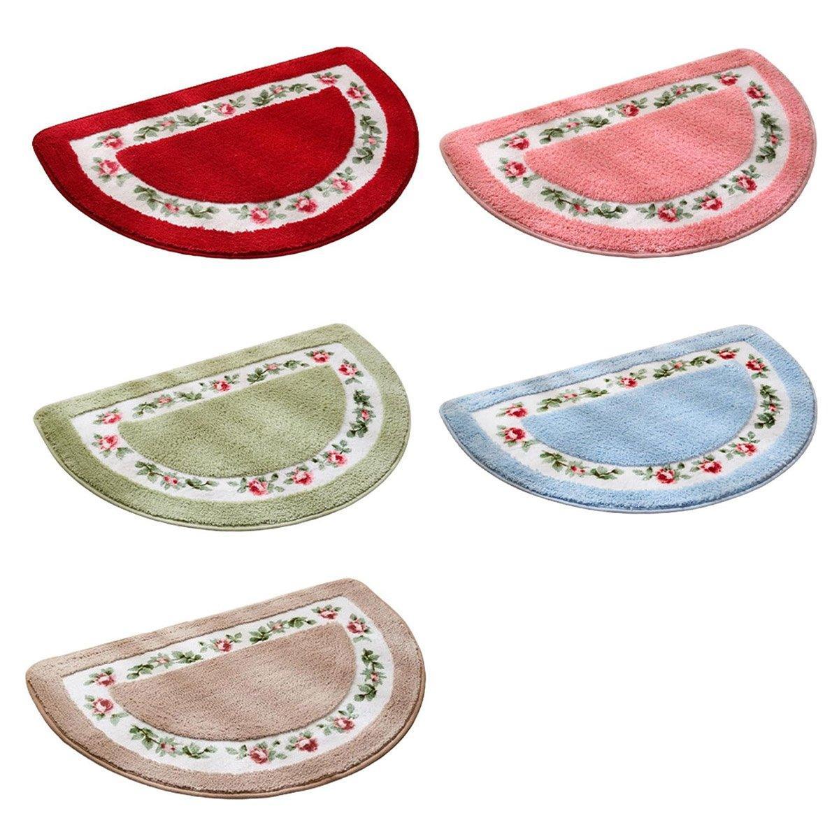 Floral Half-Round Entry Mat Non-Slip 50x80cm - Khaki, Washable, Elegant Design