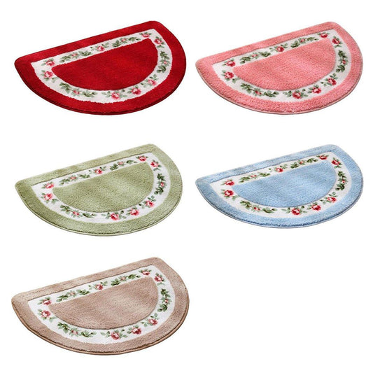 Floral Half-Round Entry Mat Non-Slip 50x80cm - Khaki, Washable, Elegant Design