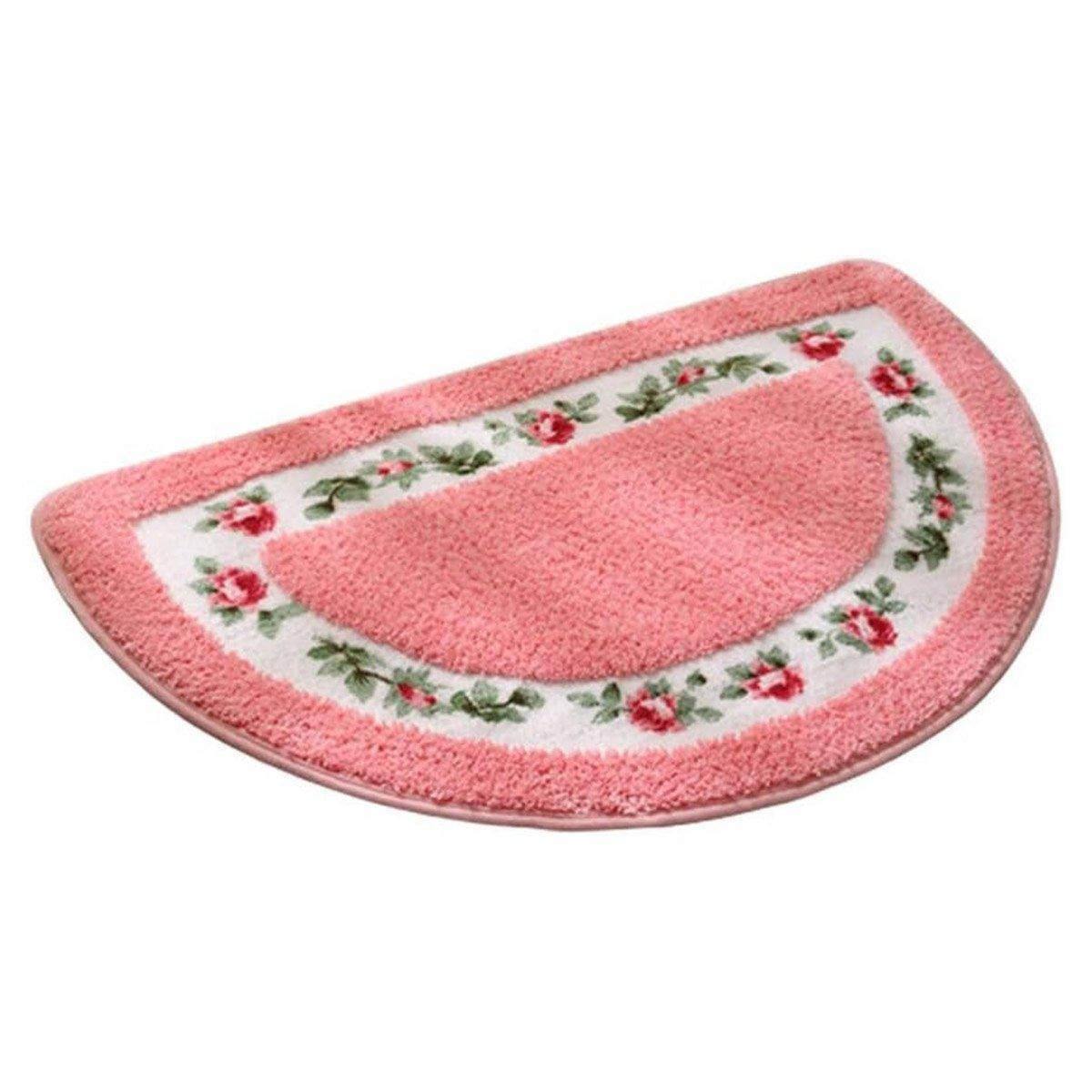 Floral Half-Round Entry Mat Non-Slip 50x80cm - Khaki, Washable, Elegant Design