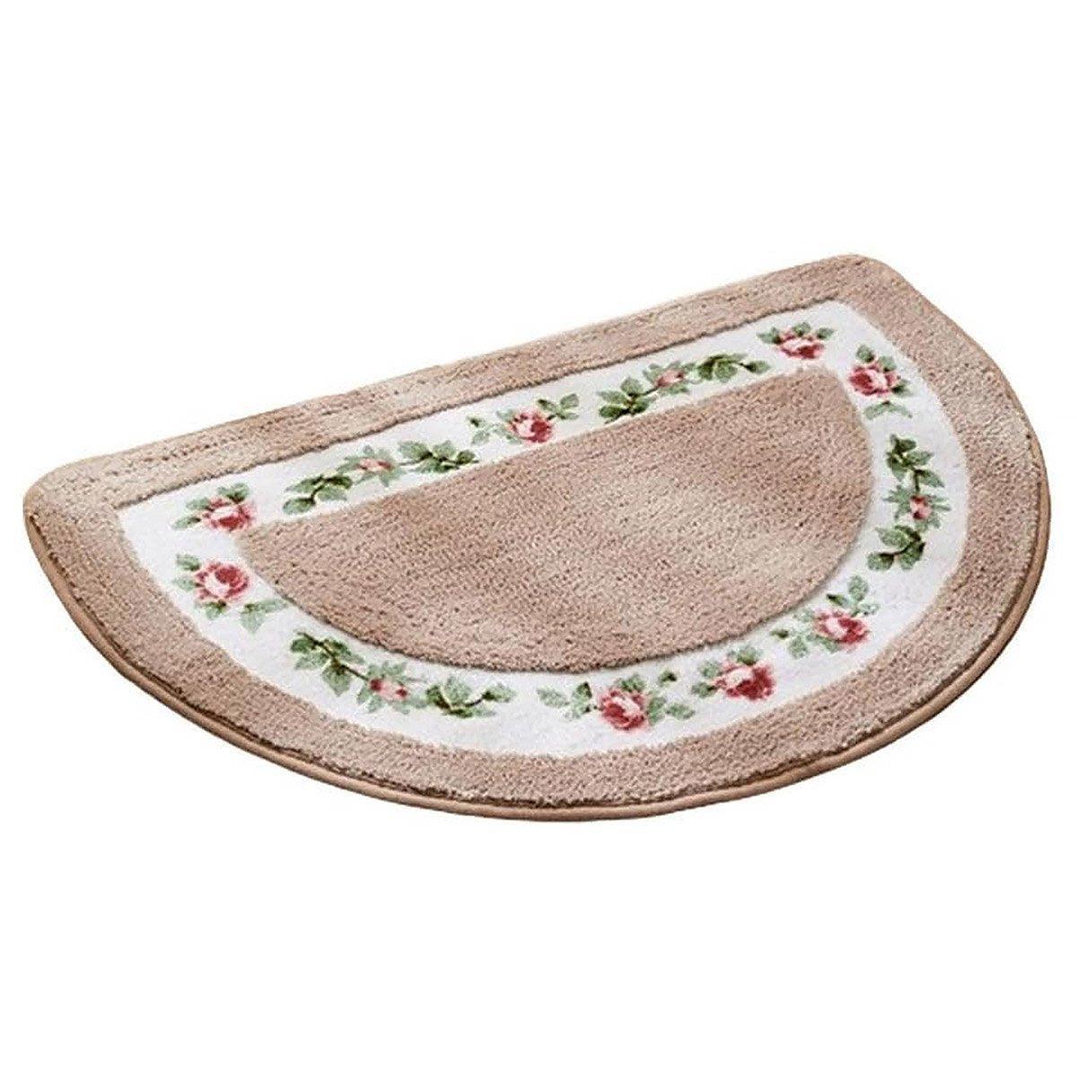Floral Half-Round Entry Mat Non-Slip 50x80cm - Khaki, Washable, Elegant Design
