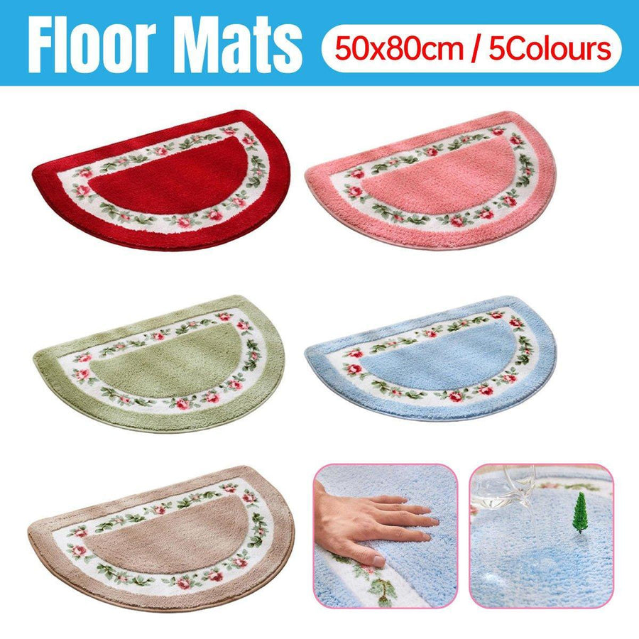 Floral Half-Round Entry Mat 50x80cm - Non-Slip, Washable, Pink - SuperSaverAU - view 1