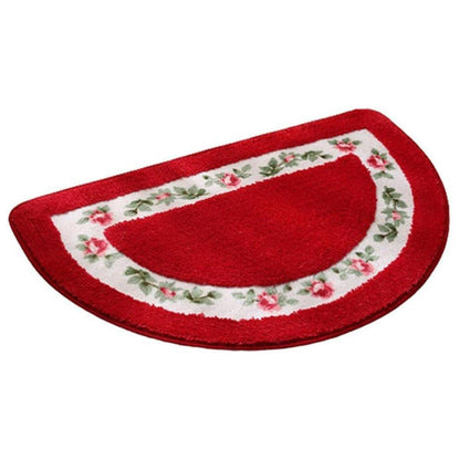 Floral Half-Round Entry Mat 50x80cm - Non-Slip, Washable, Pink