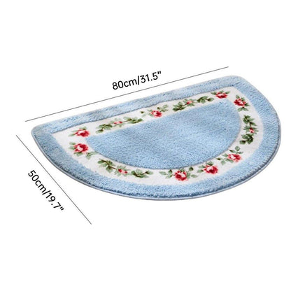 Floral Half-Round Entry Mat Non-Slip TPR 50x80cm - Red
