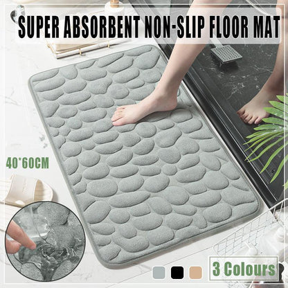 Super Absorbent Non-Slip Memory Foam Bath Mat 40x60cm - Black