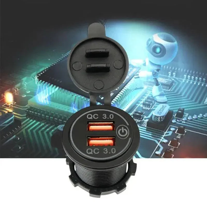 Premium Blue Dual USB QC 3.0 Car Charger 12V-24V Power Outlet