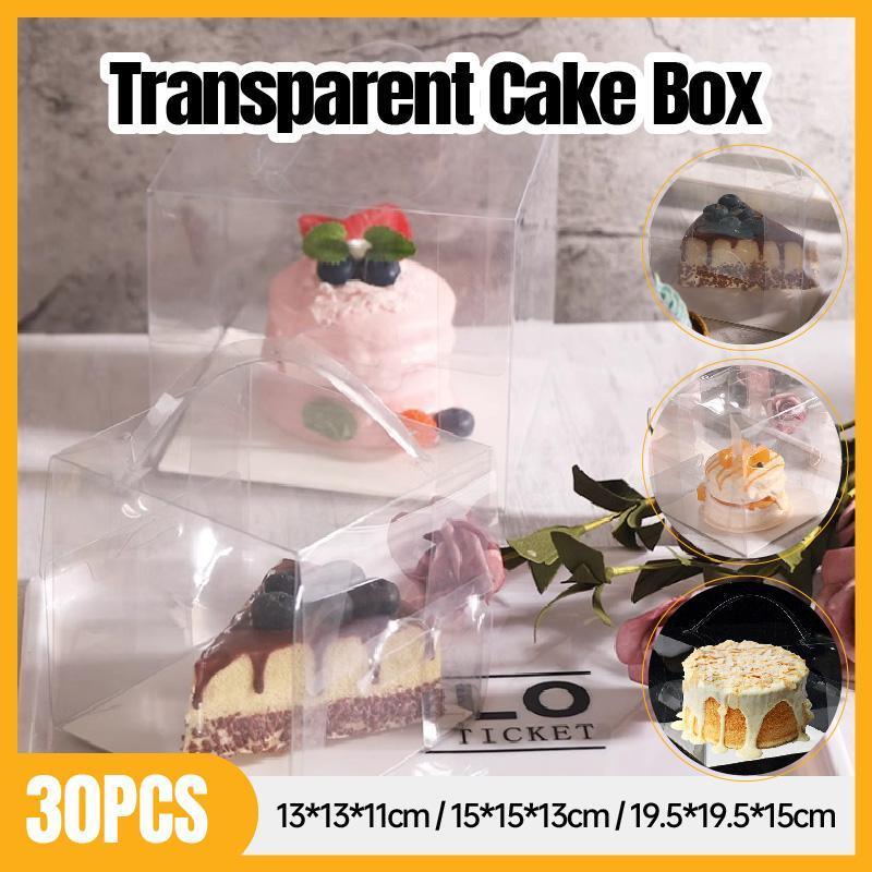 Transparent Disposable Baking Mousse Take-out Box - 30pcs 15*15*13cm with Handles - SuperSaverAU - view 1