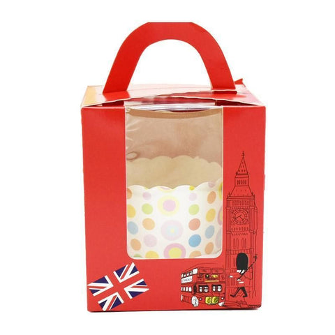 Premium Muffin Cake Boxes – England Style 50 Pack with Window & Handle