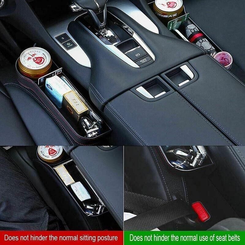 Premium Yellow PU Leather Car Seat Gap Organiser with Cup Holder