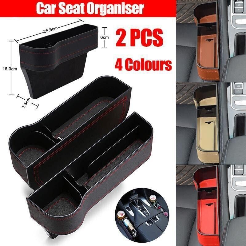 Premium Black PU Leather Car Seat Gap Organiser with Cup Holder