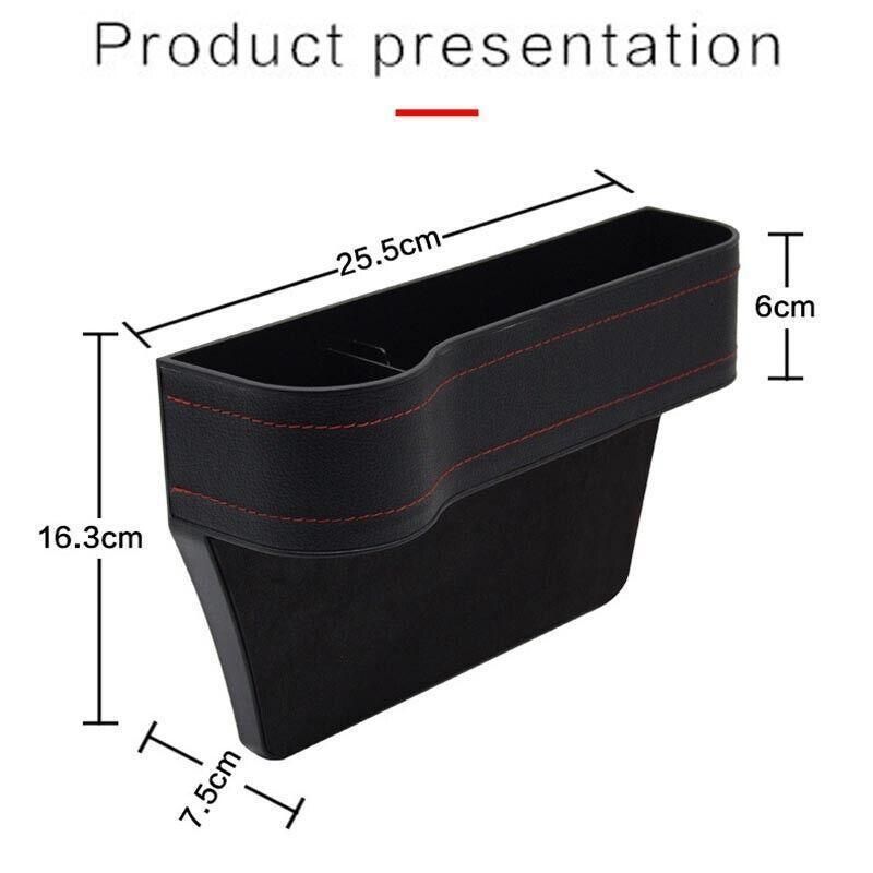 Premium Black PU Leather Car Seat Gap Organiser with Cup Holder