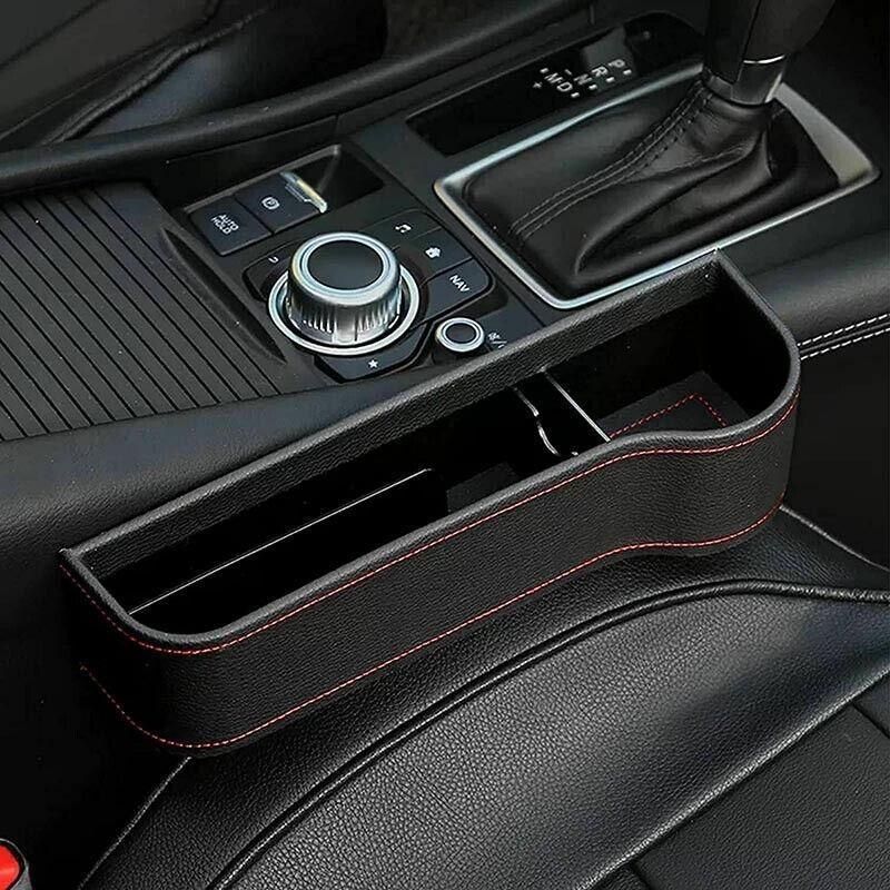 Premium Black PU Leather Car Seat Gap Organiser with Cup Holder