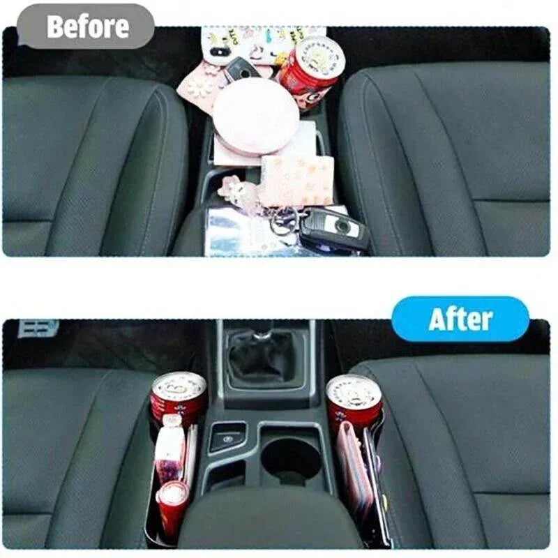 Premium Black PU Leather Car Seat Gap Organiser with Cup Holder