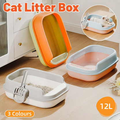 Semi-Enclosed Large Cat Litter Box 20.3in x 14.2in x 6.3in - Green-Orange, Easy Clean