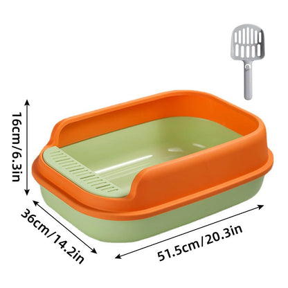 Semi-Enclosed Large Cat Litter Box 20.3in x 14.2in x 6.3in - Green-Orange, Easy Clean