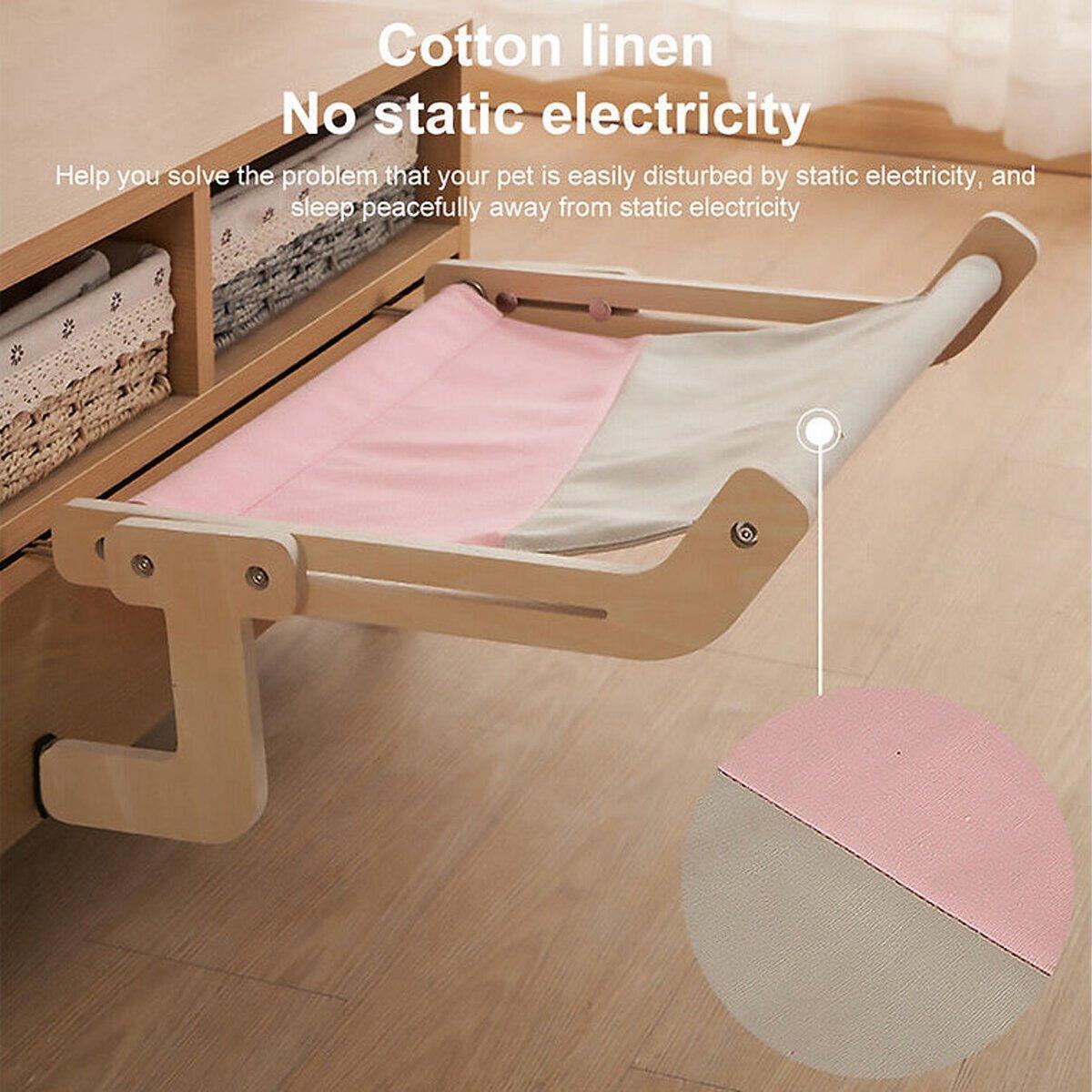 Suspended Cat Hammock - Solid Wood Window Bed Nest, Grey+Orange, 44.5x34x16 cm