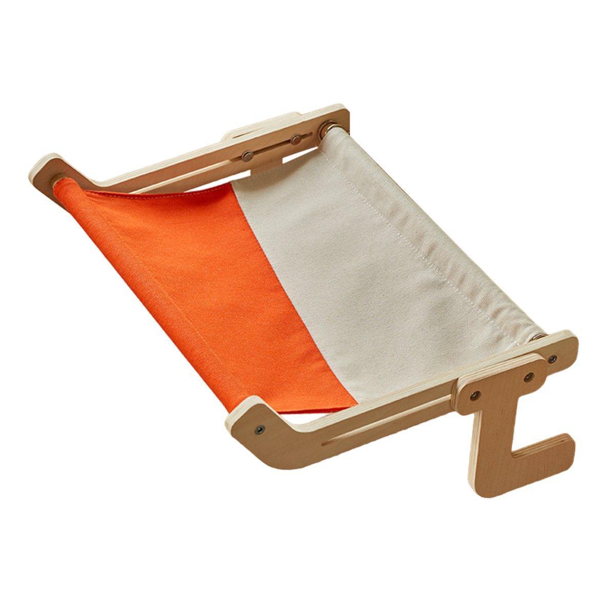 Suspended Cat Hammock - Solid Wood Window Bed Nest, Grey+Orange, 44.5x34x16 cm