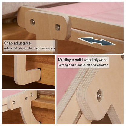 Suspended Cat Hammock - Solid Wood, Grey+Pink, All-Season, Easy Installation, 44.5cm