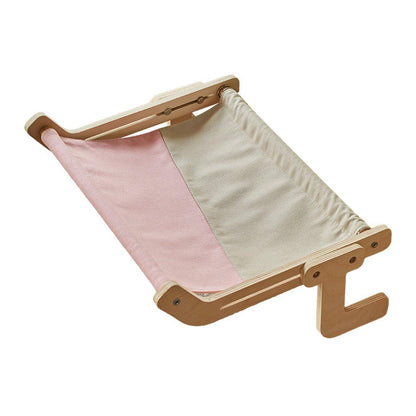 Suspended Cat Hammock - Solid Wood, Grey+Pink, All-Season, Easy Installation, 44.5cm