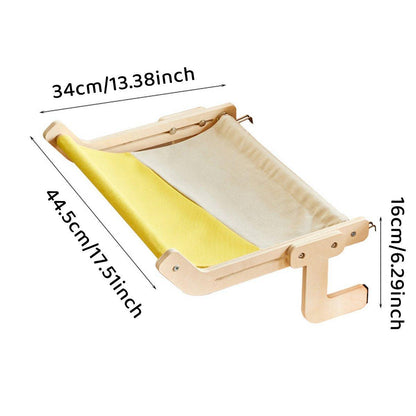 Suspended Cat Hammock - Solid Wood, All-Season, Grey+Yellow, 44.5x34x16 cm