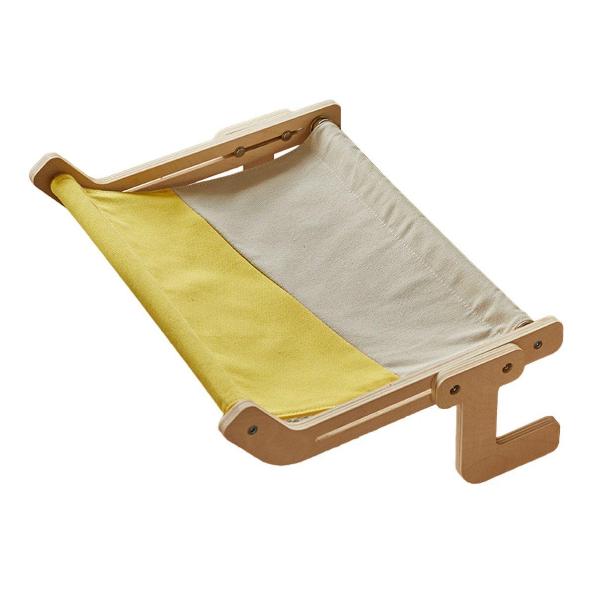 Suspended Cat Hammock - Solid Wood, All-Season, Grey+Yellow, 44.5x34x16 cm