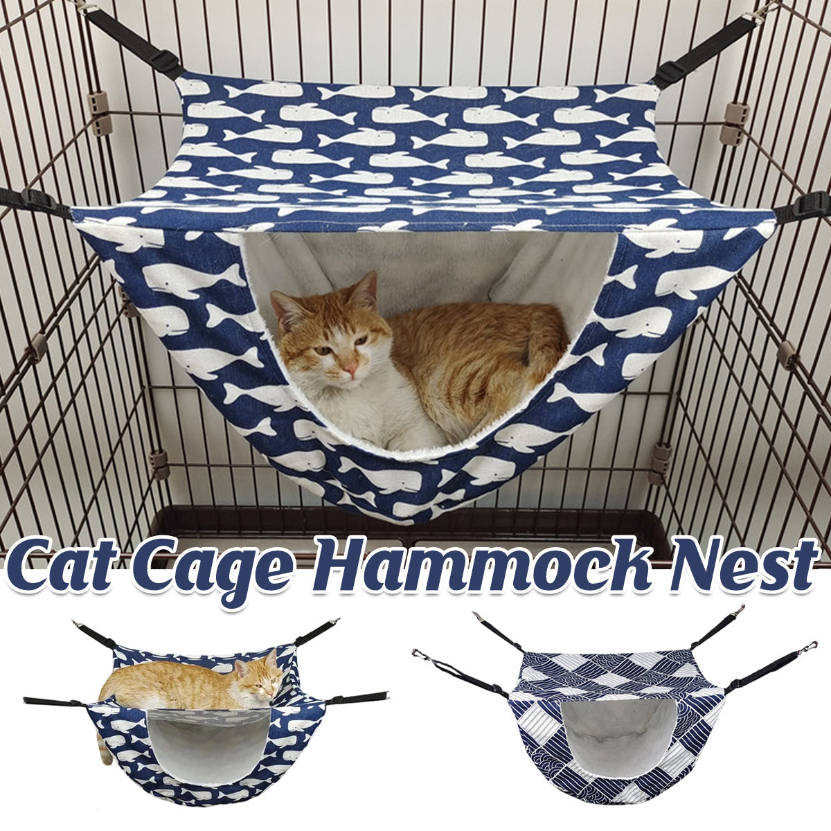 Hanging Pet Hammock Nest 47cm × 38cm × 27cm - Soft Suede, Sea Blue Checkered - SuperSaverAU - view 1