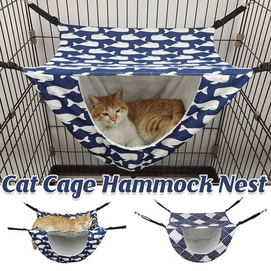 Cat Hammock Hanging Bed Cage Nest Soft Pet House Basket Cat Sleeping Supplies - Sea Blue Checkered