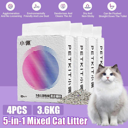 5-in-1 Cat Litter Mix 7L with Tofu, Bentonite & Activated Charcoal Deodorizer