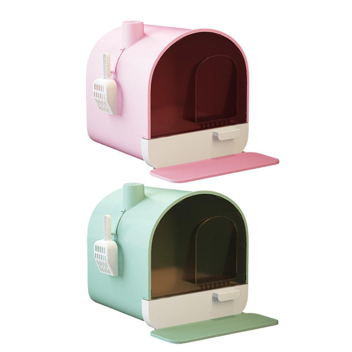 Fully Enclosed Cat Litter Pan 43cm with Drawer & Odour Control - Green