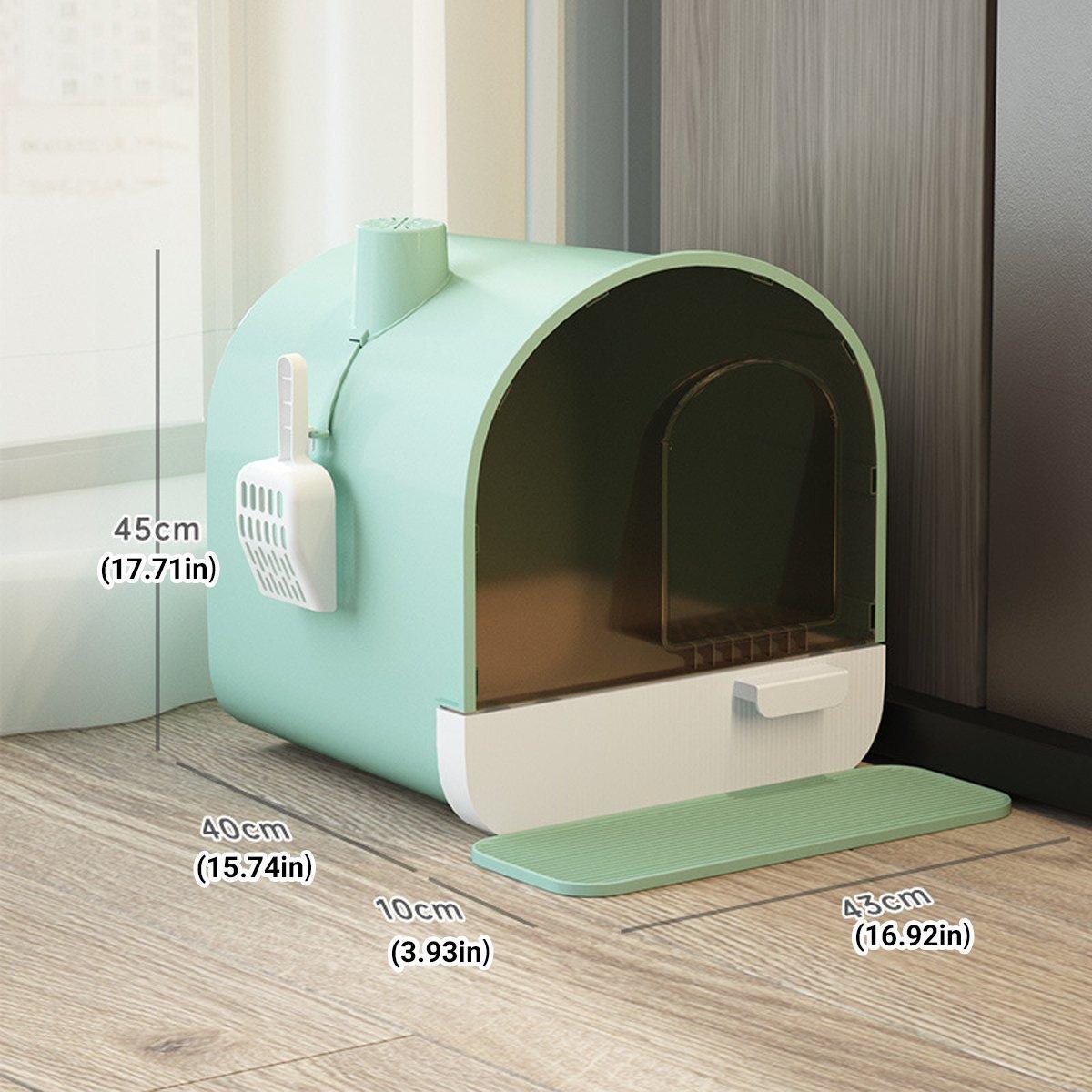 Fully Enclosed Cat Litter Pan 43cm with Drawer & Odour Control - Green
