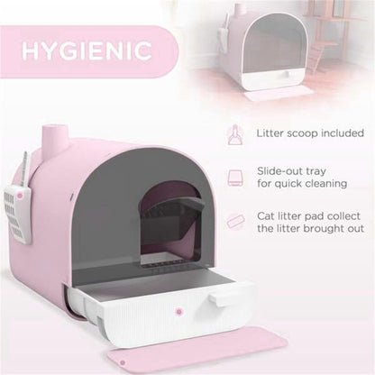 Fully Enclosed Cat Litter Pan 43cm with Drawer & Odour Control - Green