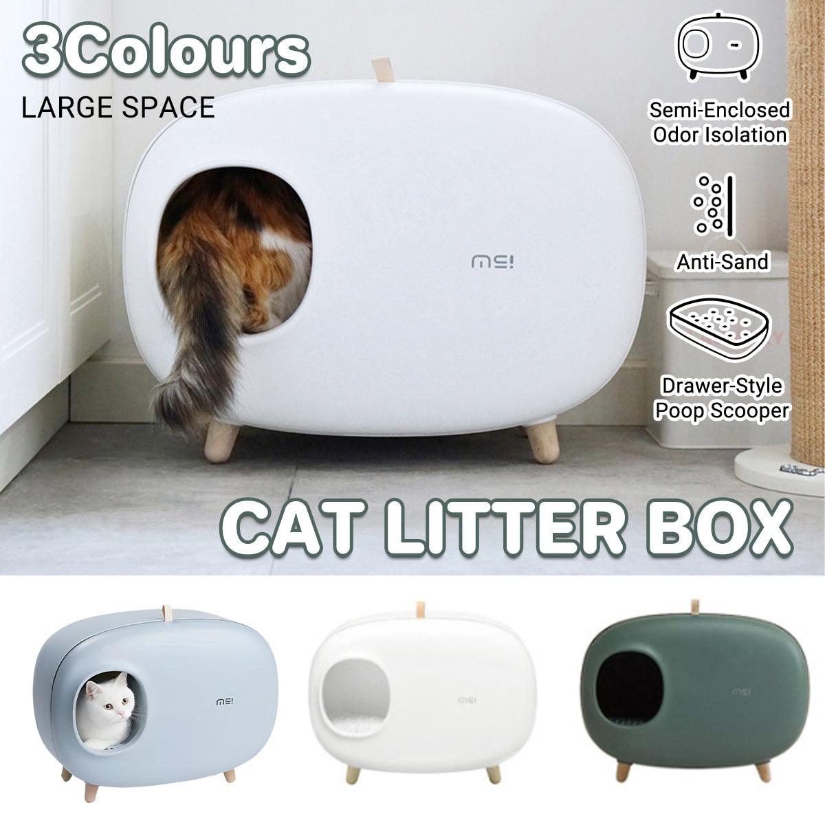 Semi-Enclosed Cat Litter Box - Drawer Style, Spacious, Green, 60cm x 45cm x 38cm - SuperSaverAU - view 1