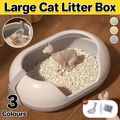 Large Semi Closed Cat Litter Box 60x41x23cm - Easy Clean, Splash-Proof, Green