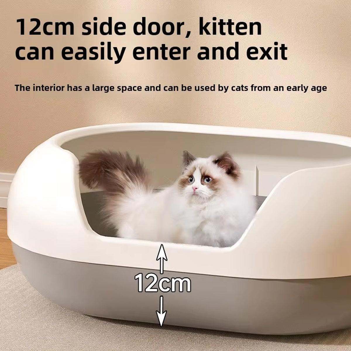 Large Semi Closed Cat Litter Box 60x41x23cm - Easy Clean, Splash-Proof, Green