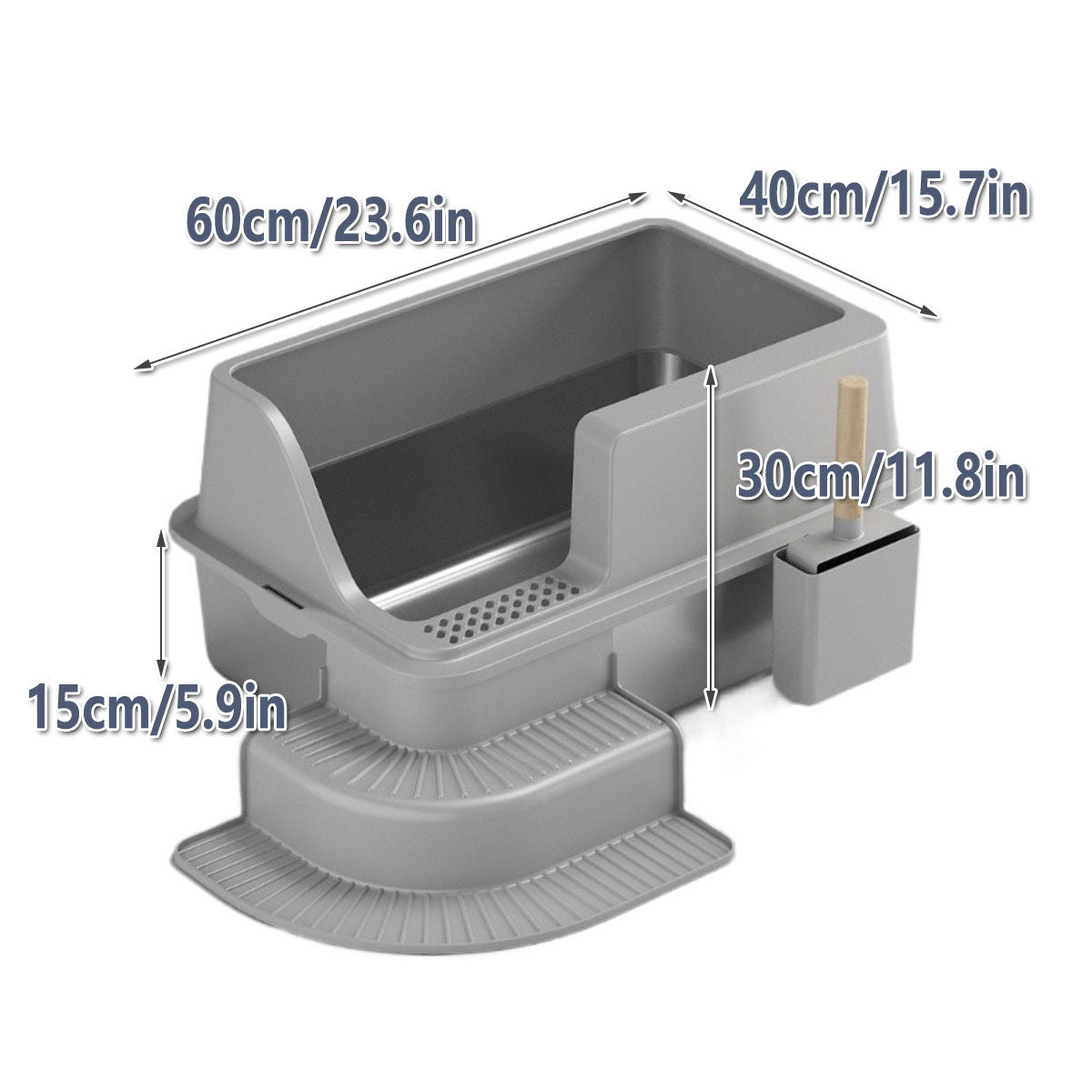 Premium Semi Enclosed Stainless Steel Cat Litter Box with Step - 60cm