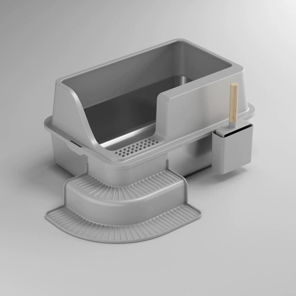 Premium Semi Enclosed Stainless Steel Cat Litter Box with Step - 60cm