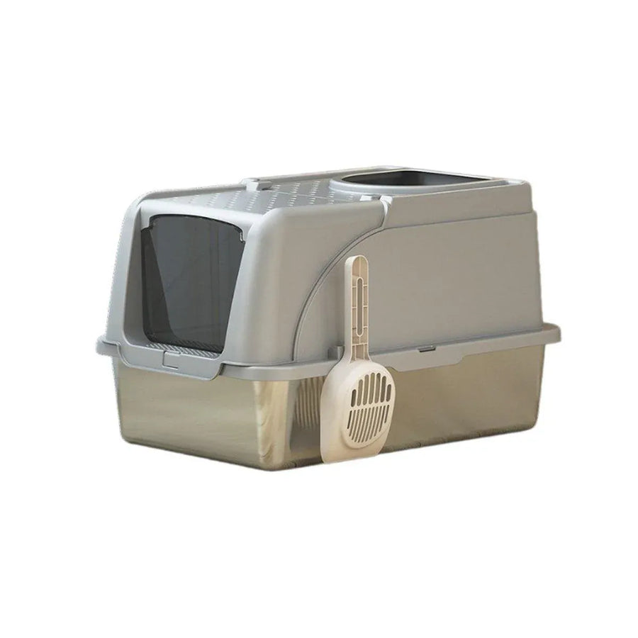 Premium Stainless Steel Cat Litter Box with Flip Cover - Grey