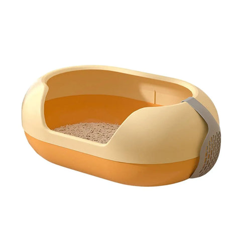 Large Semi Closed Cat Litter Box 60x41x23 cm - Easy Clean, Durable Design, Orange