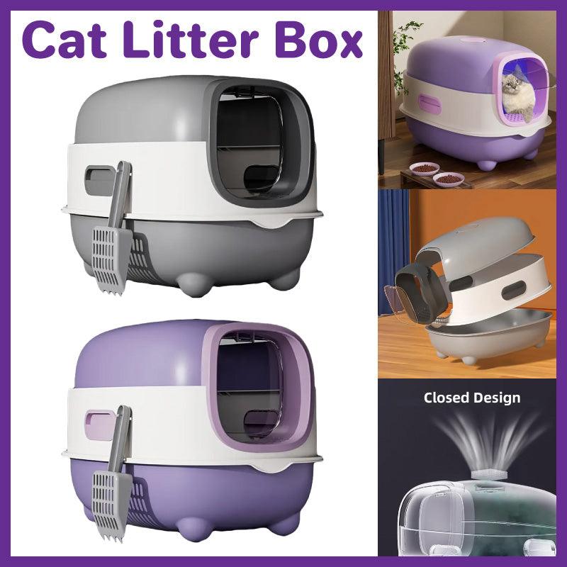 Large Fully Enclosed Cat Litter Box with Flip Lid, Odour Control, Purple