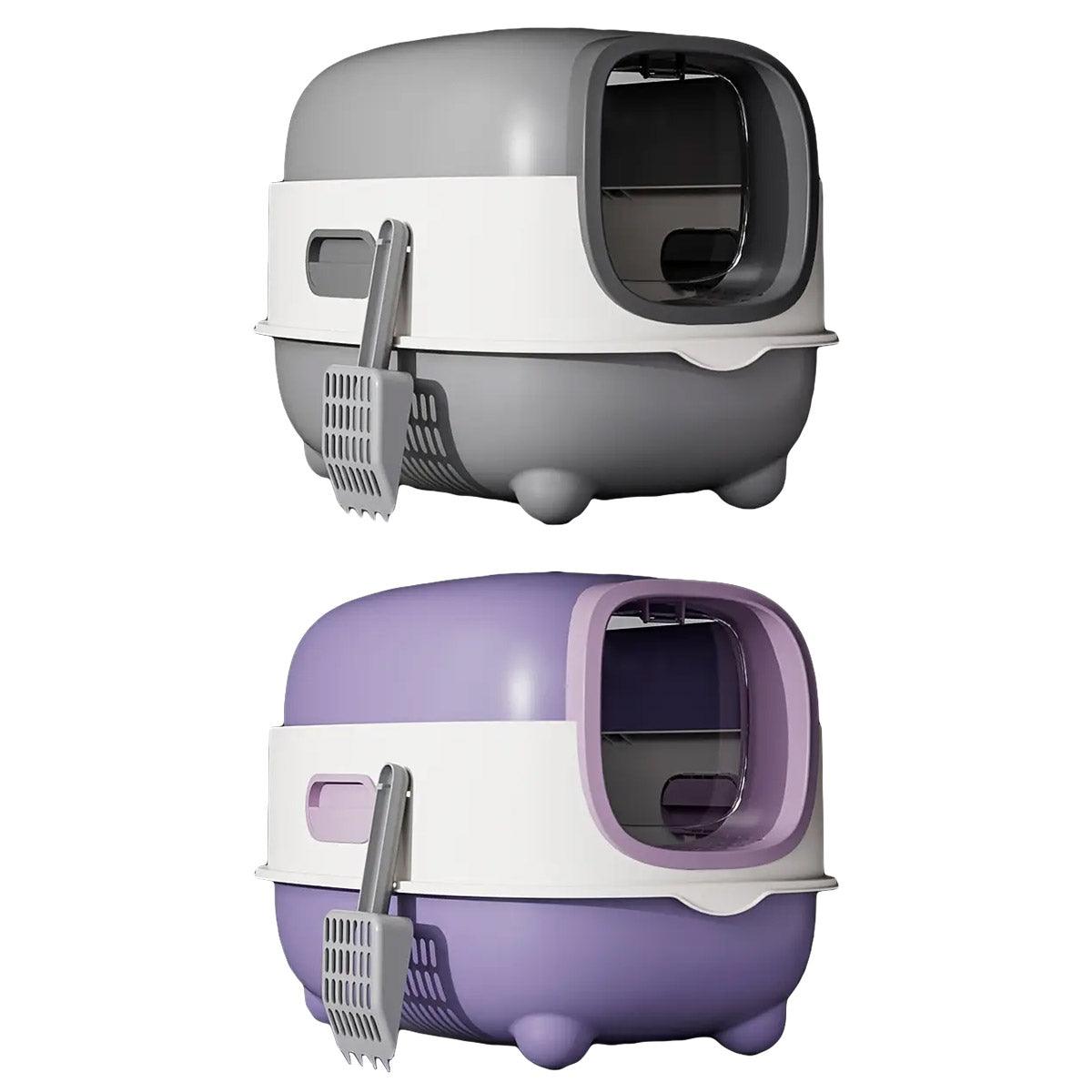 Large Fully Enclosed Cat Litter Box with Flip Lid, Odour Control, Purple - SuperSaverAU - view 2