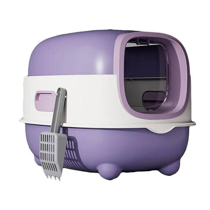 Large Fully Enclosed Cat Litter Box with Flip Lid, Odour Control, Purple