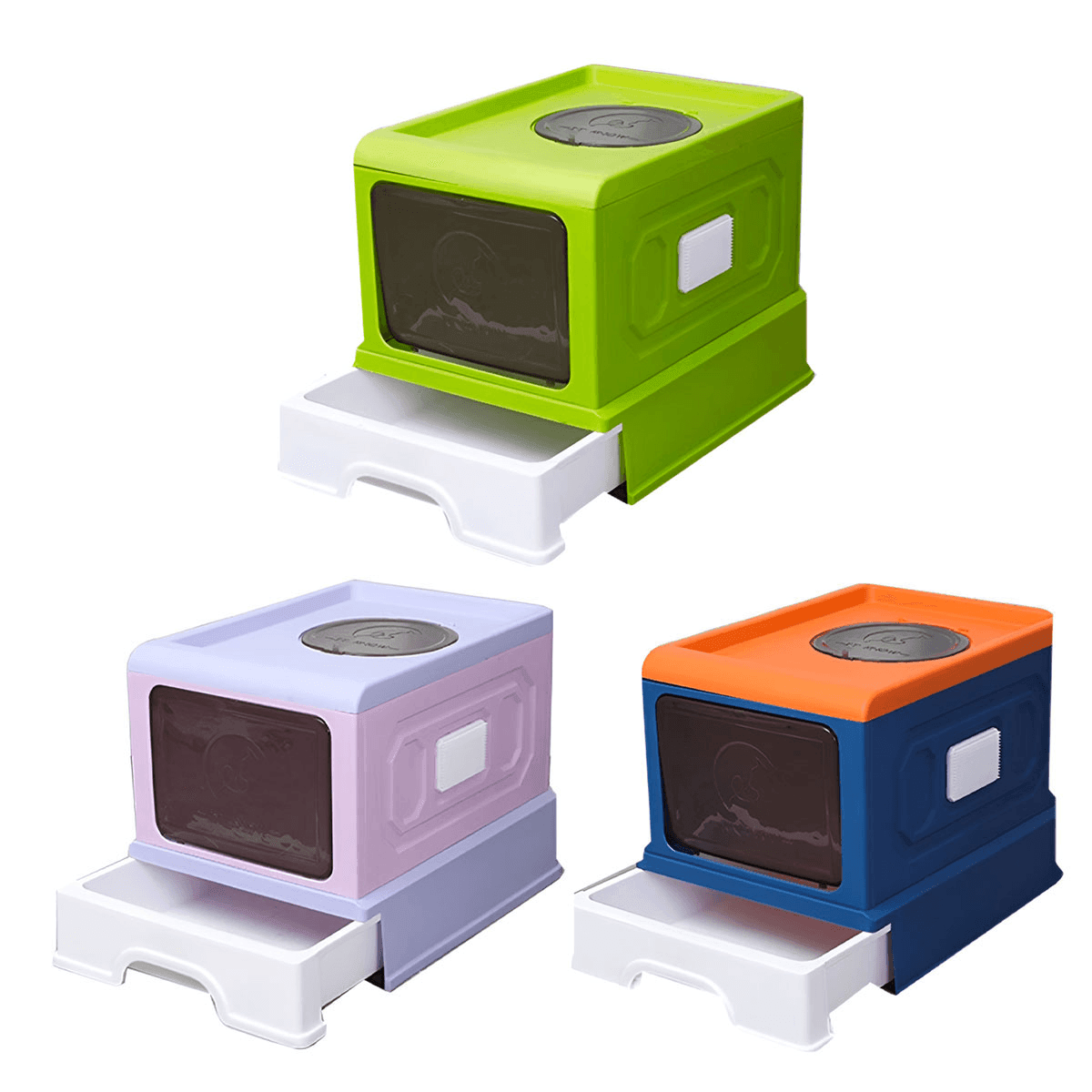 Foldable Enclosed Cat Litter Box 50x38x38cm - Drawer Tray, Anti-Splash, Purple