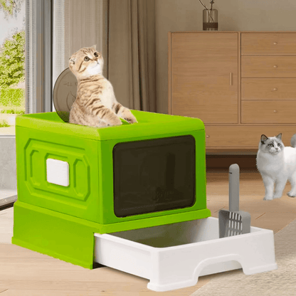 Foldable Enclosed Cat Litter Box 50x38x38cm - Drawer Tray, Anti-Splash, Purple