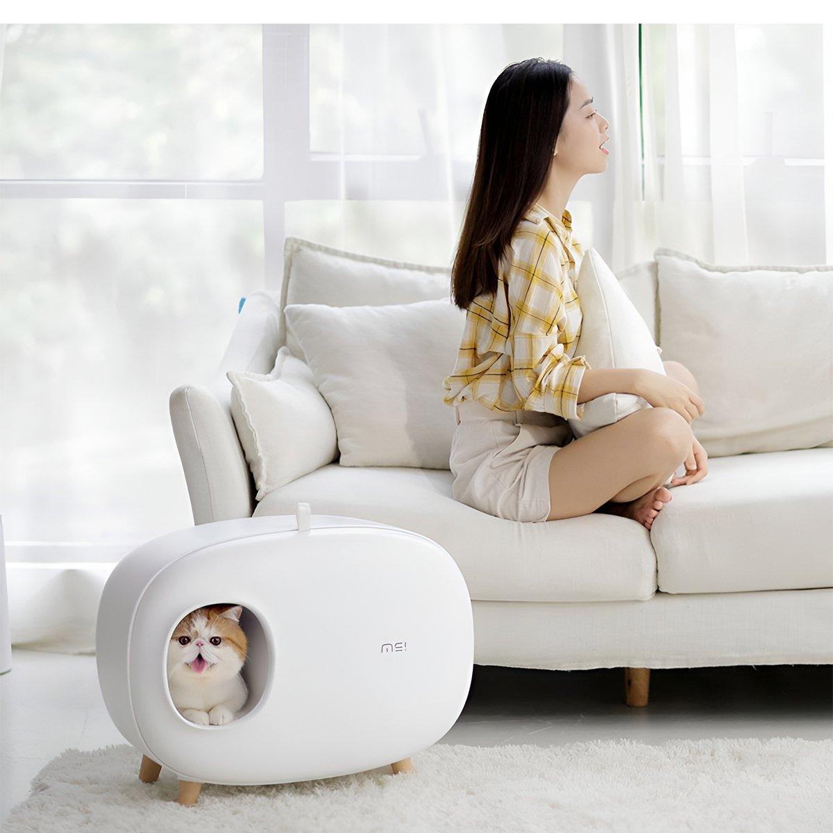 Semi-Enclosed Cat Litter Box - Drawer Style, Spacious, White, 60cm x 45cm x 38cm - SuperSaverAU - view 4