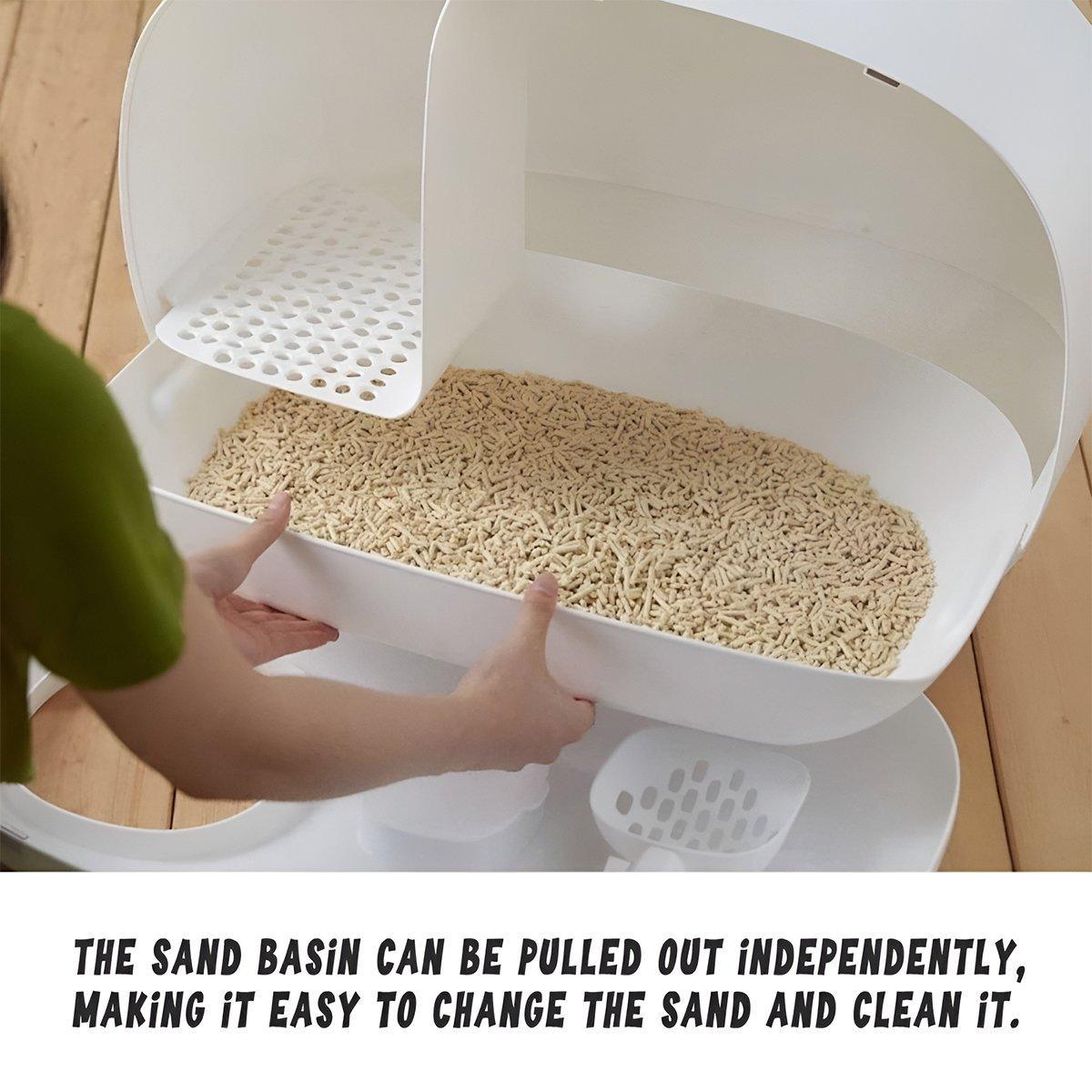 Semi-Enclosed Cat Litter Box - Drawer Style, Spacious, White, 60cm x 45cm x 38cm - SuperSaverAU - view 5