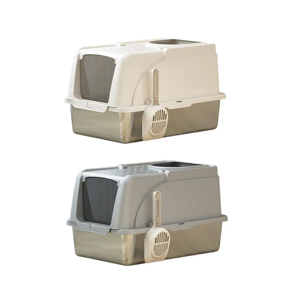 Premium Stainless Steel Cat Litter Box with Flip Cover - White