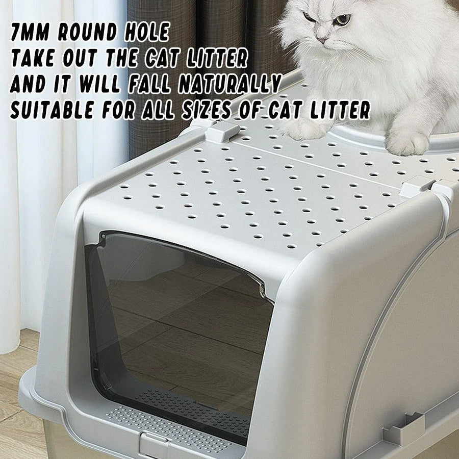 Premium Stainless Steel Cat Litter Box with Flip Cover - White