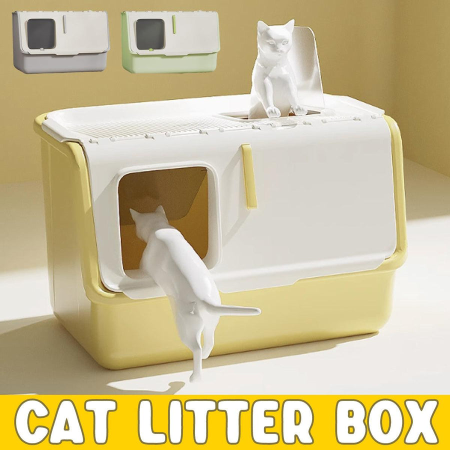 Large Fully Enclosed Cat Litter Box with Lid, 23.6x14.96x15.74 inches, Odour Control, Yellow - SuperSaverAU - view 1