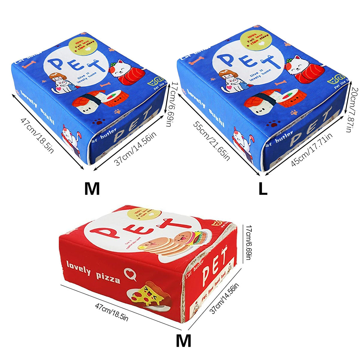 Rectangular Cookie Box Pet Bed for Cats Dogs - Blue M, Enclosed Warm Design