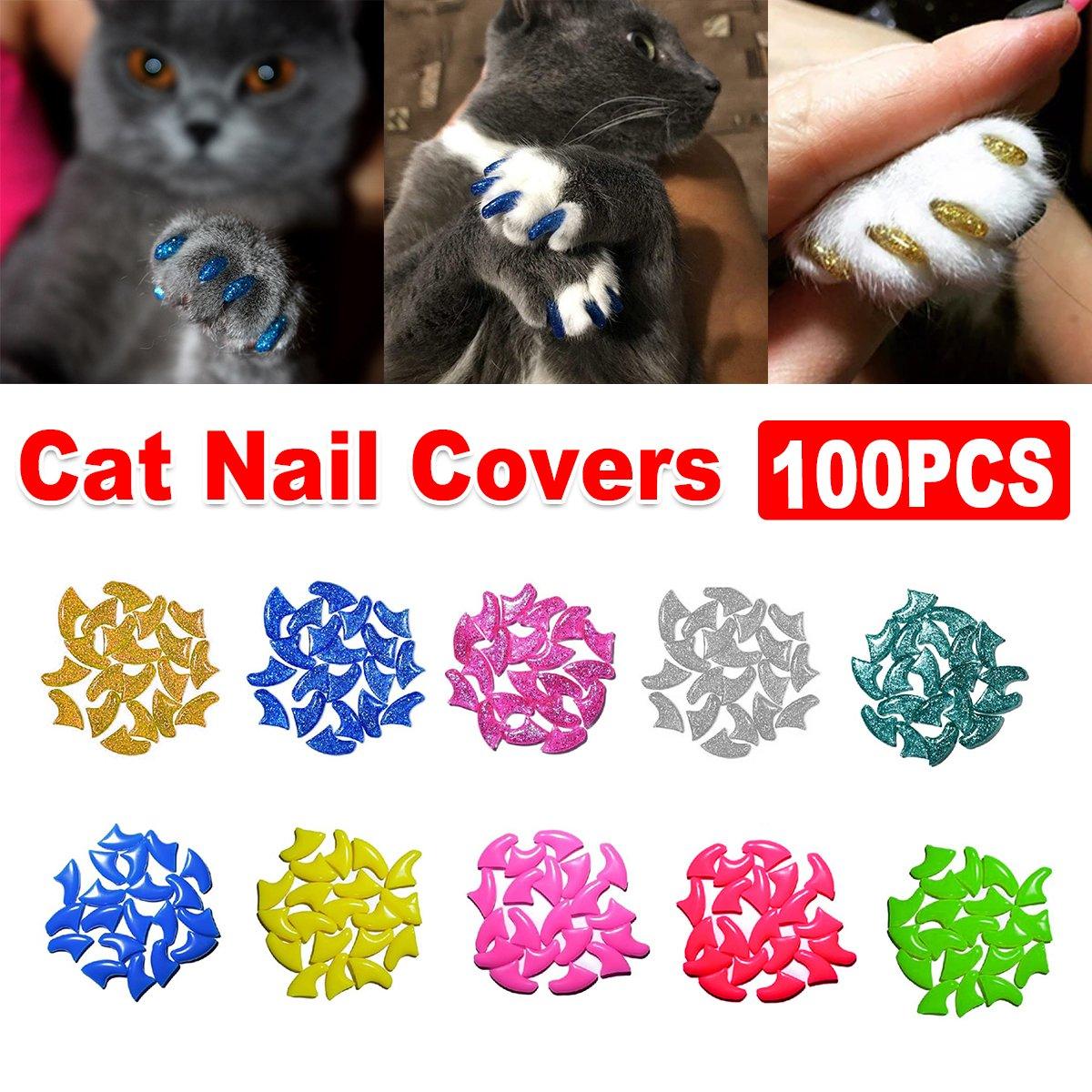 100PCS Anti Scratch Cat Nail Caps - Soft Rubber, Vibrant Colours, XS-L - SuperSaverAU - view 1