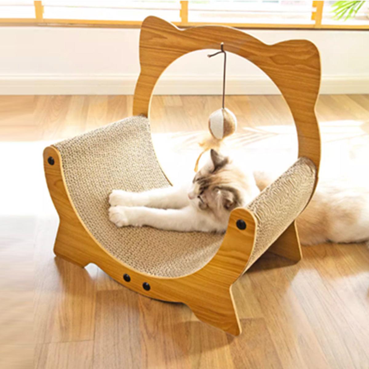 Wooden Cat Cradle & Scratching Board 15.7"x10"x15.7" with Hanging Toy